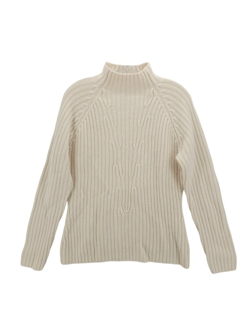 COS 100% Cashmere Sweater Cream Ivory Ribbed Soft Mock Neck MEDIUM